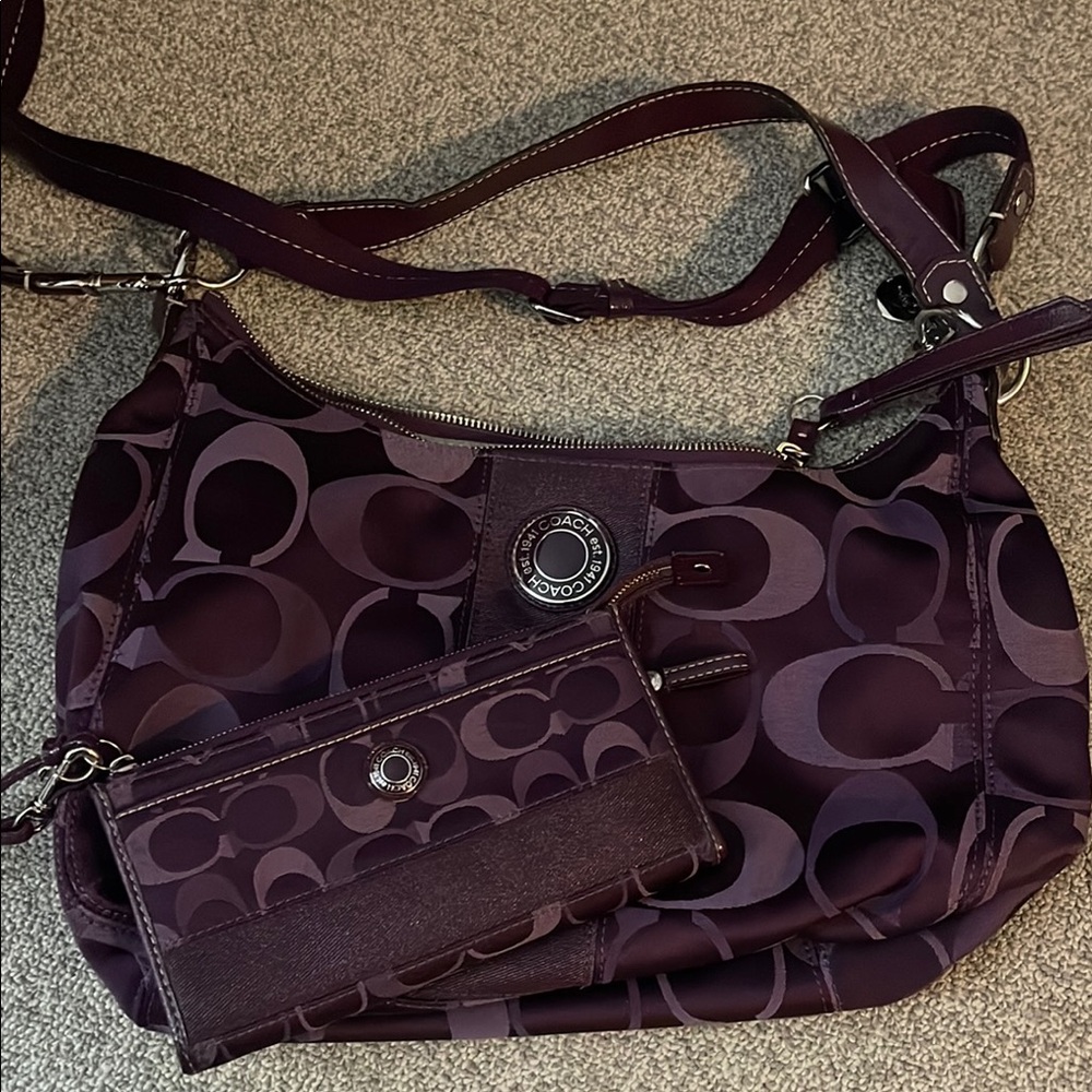 Coach Purple Shoulder Bag with Monogram Pattern